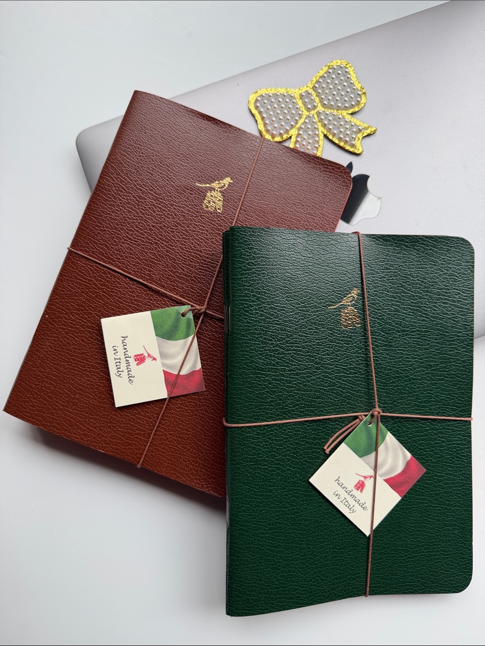 Bieffe Set of 6  Handmade Italian Notebooks - Dark Green & Red